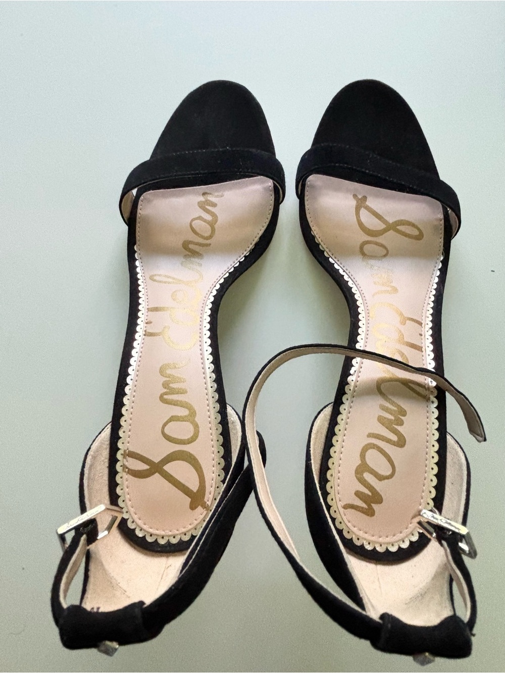 Sam Edelman Black Suede Ankle Strap Stiletto Heels Size 10